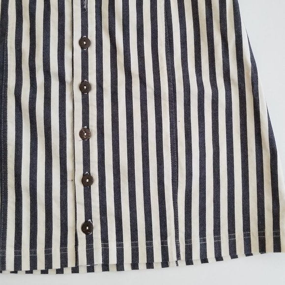 Retro Anthro Denim Striped Mini Skirt Full Button Front - Picture 7 of 10